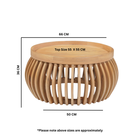 Indus Solid Wood Small Round Low Coffee Table