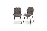 Two modern dining chairs with textured gray upholstered seats and backs and slim black metal legs, shown on a plain white background.
