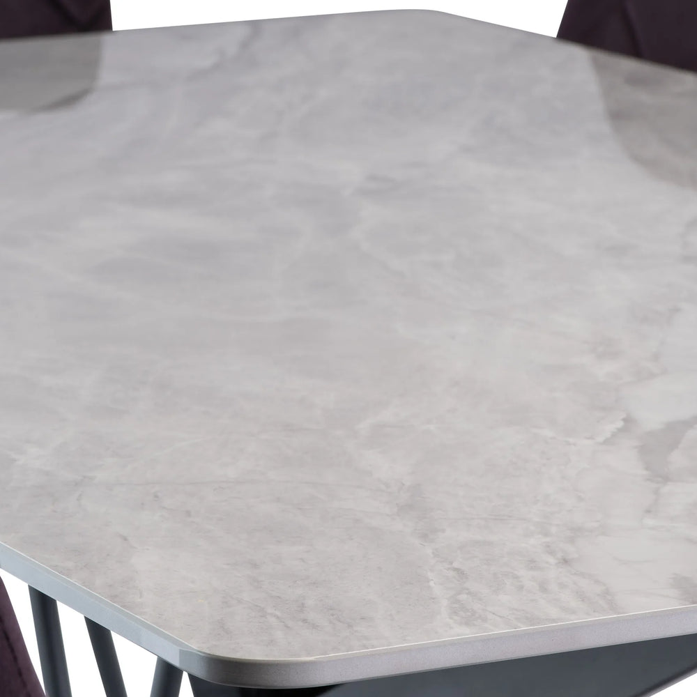 Close-up of a gray marble-patterned table surface