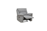 A light gray upholstered recliner chair with the footrest extended, shown against a plain white background.