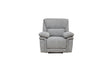A light gray upholstered recliner chair centered on a plain white background.