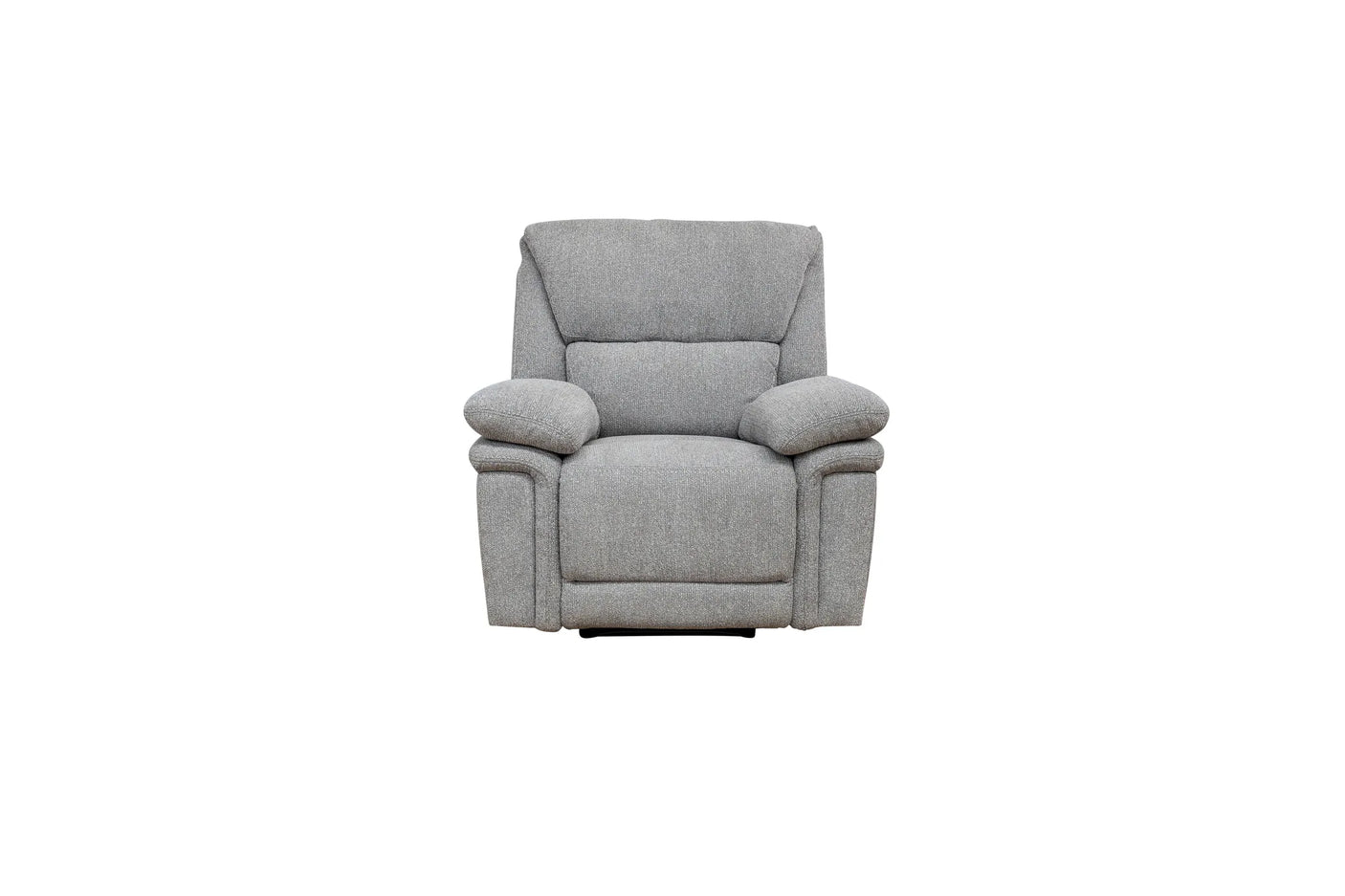 A light gray upholstered recliner chair centered on a plain white background.