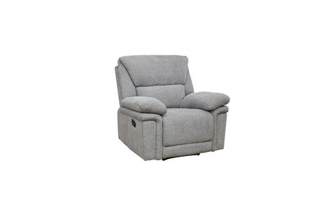 A light gray upholstered recliner chair with a high back and padded armrests, shown on a plain white background.