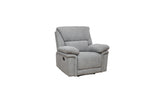 A light gray upholstered recliner chair with a high back and padded armrests, shown on a plain white background.