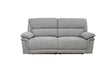A light gray upholstered reclining loveseat sofa with padded armrests and segmented back cushions, shown against a plain white background.