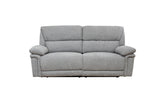 A light gray upholstered reclining loveseat sofa with padded armrests and segmented back cushions, shown against a plain white background.