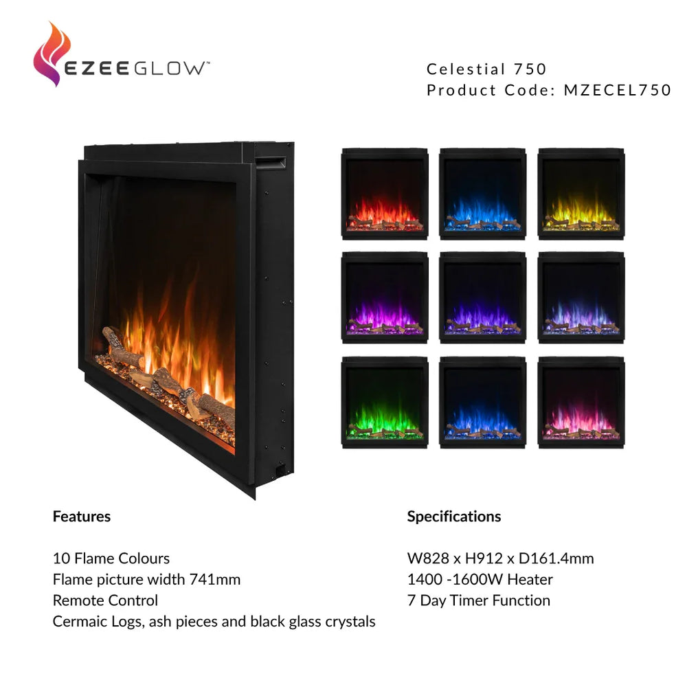 Modern living room with Ezee Glow Celestial 750 Built In Fire.
