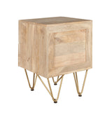 Modern light gold 2 drawer side table with metal inlay on solid wood