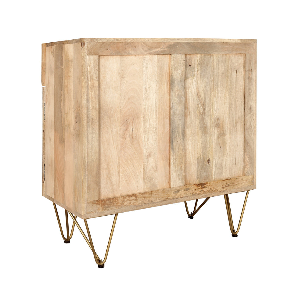 Light gold 2 door medium sideboard made of solid mango wood with metal inlays