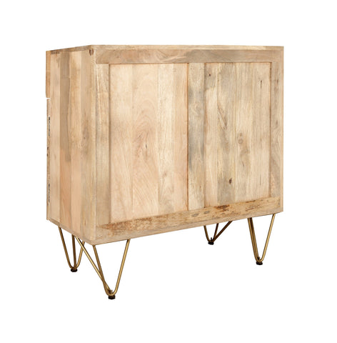 Light gold 2 door medium sideboard made of solid mango wood with metal inlays
