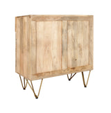 Light gold 2 door medium sideboard made of solid mango wood with metal inlays