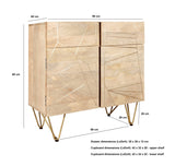 Light gold 2 door medium sideboard made of solid mango wood with metal inlays
