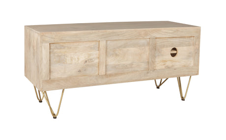 Light Gold Plasma Media Unit made of solid mango wood with metal inlays