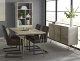 Modern light gold dining table with metal inlays and solid mango wood