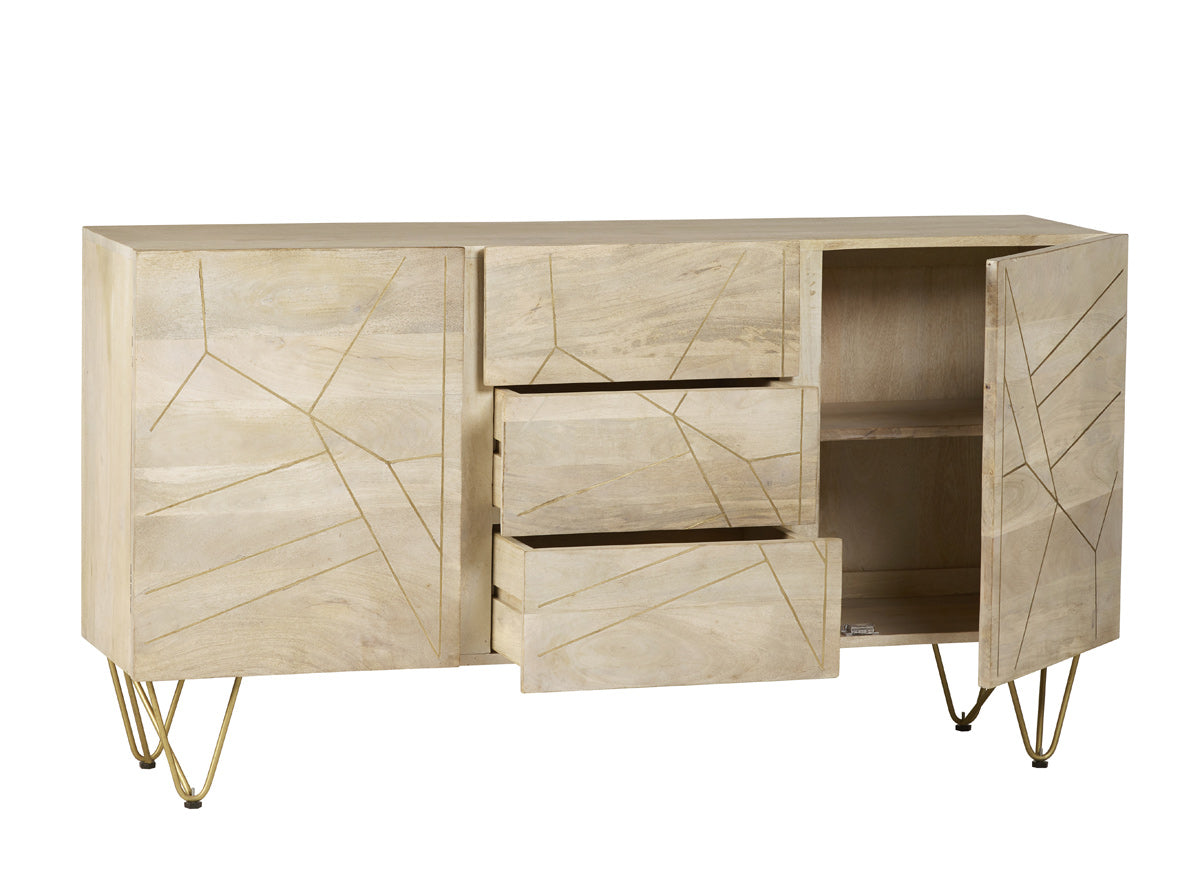 Light Gold Extra Large Sideboard with 3 drawers and 2 doors in a modern design