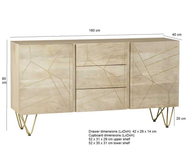 Light Gold Extra Large Sideboard 3 Drawers and 2 Doors - View 4