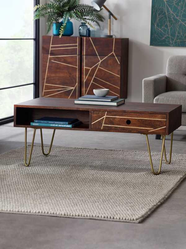 Dark Gold Rectangular Coffee Table with Drawer