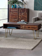 Dark Gold Rectangular Coffee Table with Drawer