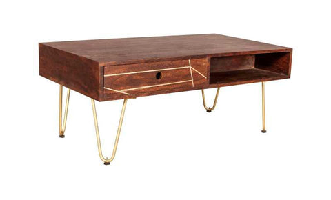Dark Gold Rectangular Coffee Table with Drawer - View 2