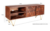 Dark gold plasma media unit made of solid mango wood with metal inlays