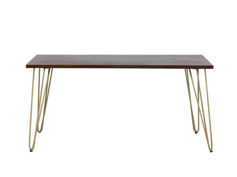 Dark gold dining table made of solid mango wood with metal inlays