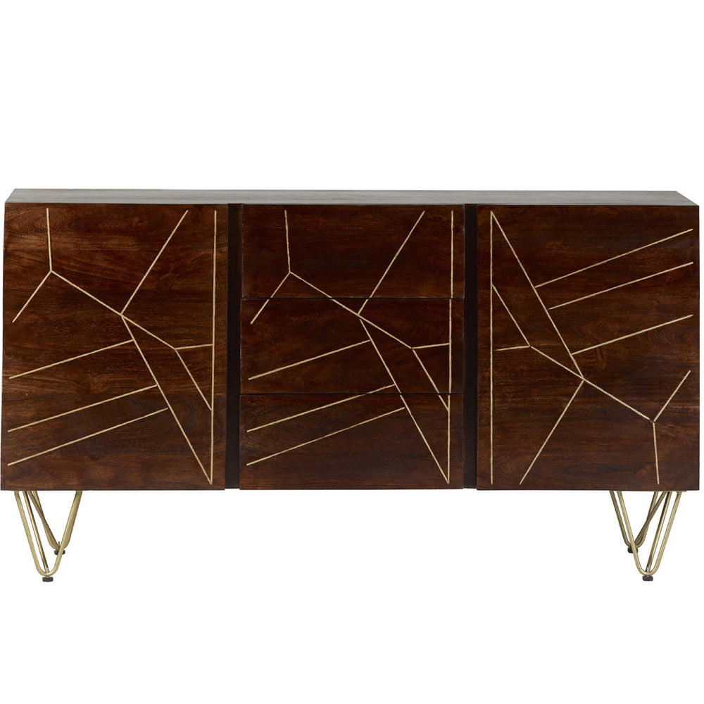 Dark Gold extra large sideboard with metal inlays and angled legs