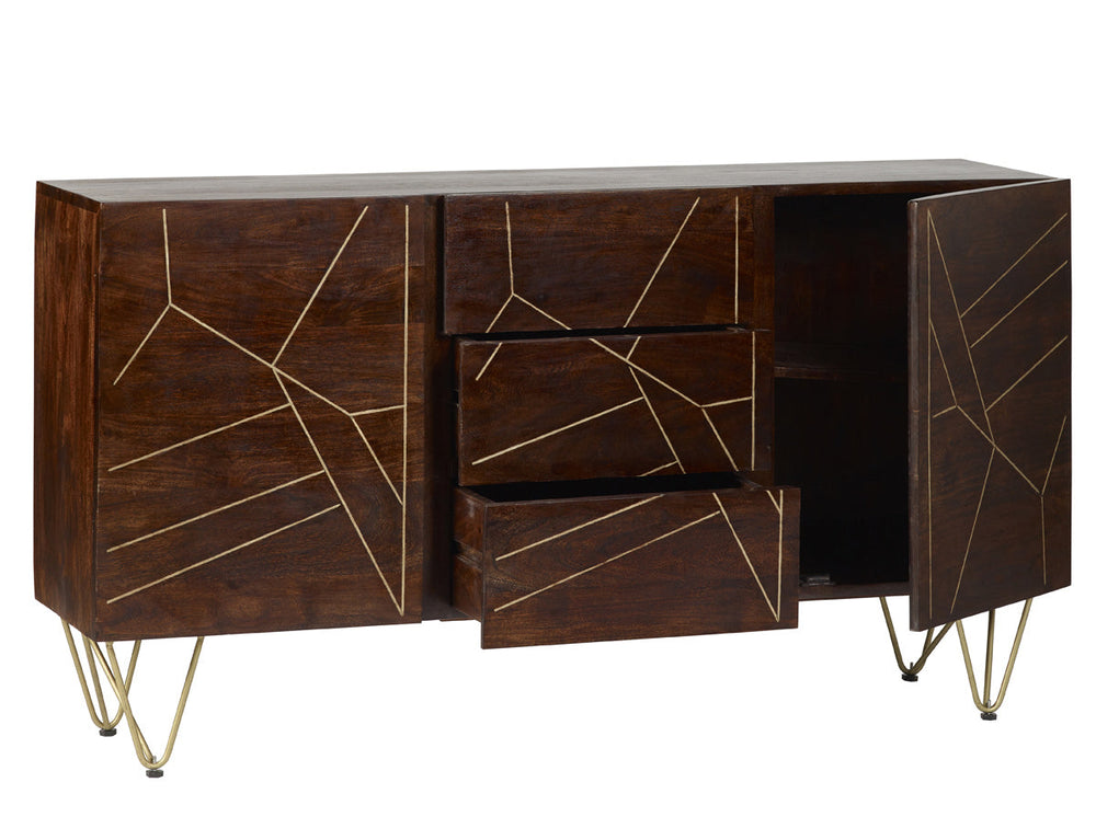 Dark Gold extra large sideboard with metal inlays and angled legs