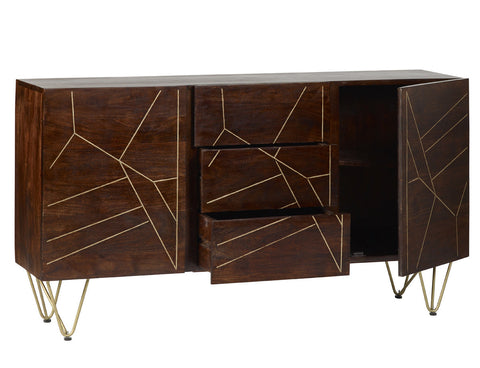 Dark Gold extra large sideboard with metal inlays and angled legs