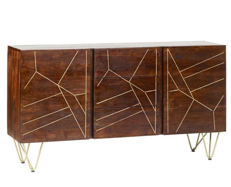 Dark Gold Extra Large Sideboard 3 Drawers and 2 Doors - View 3