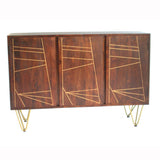 Dark gold large sideboard made of solid mango wood with metal inlays