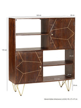 Modern dark gold display cabinet made of solid mango wood with metal inlays
