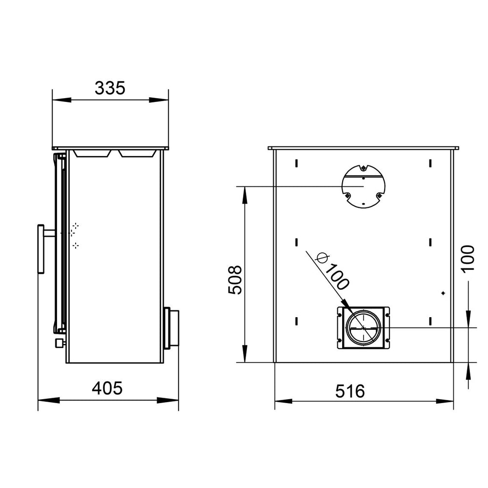 Burnbright 6.7kW Multi Fuel (Eco) w/ Logstore Option - Technical Drawing