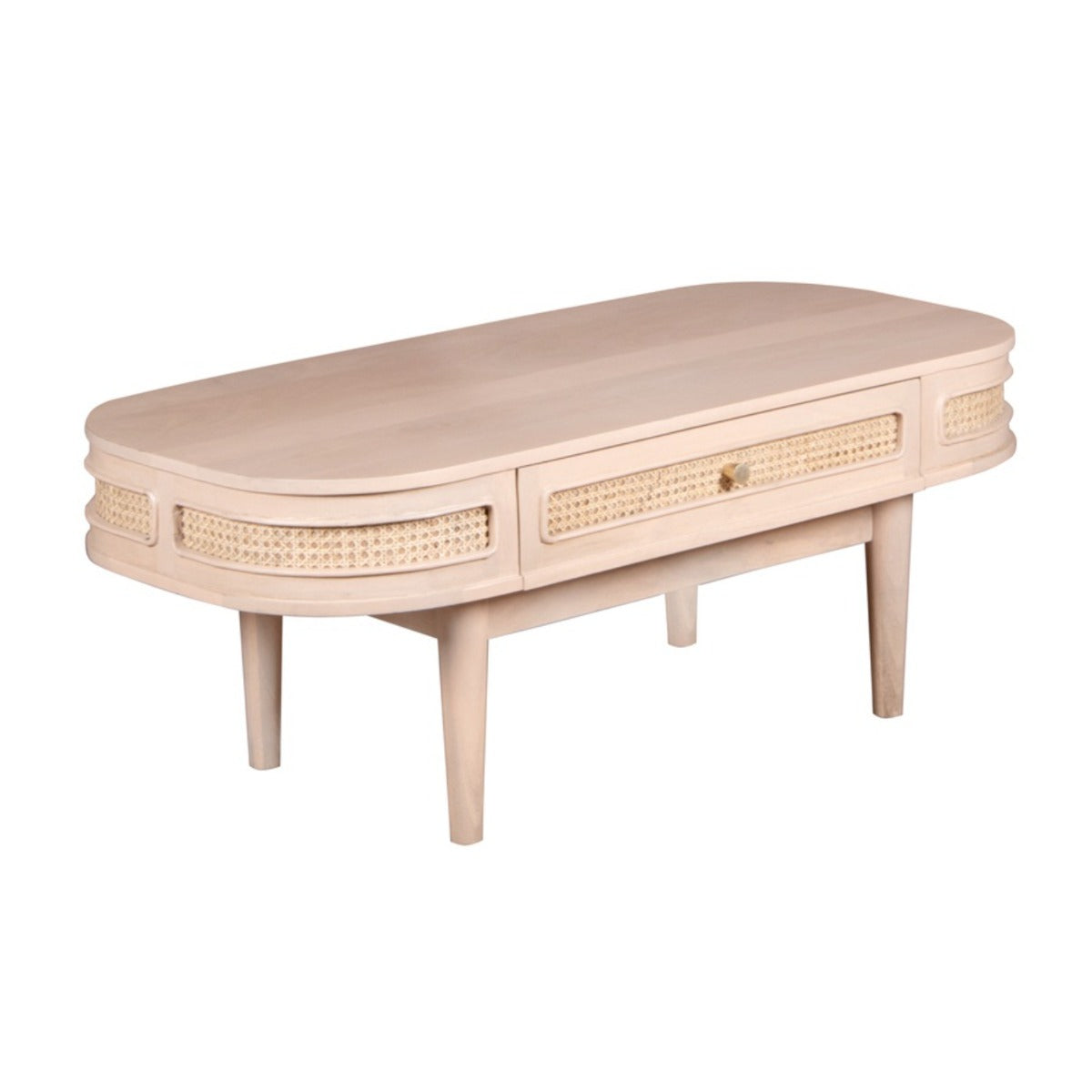 Valencia coffee table made from mango wood with a cane drawer