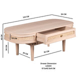 Valencia coffee table made from mango wood with a cane drawer