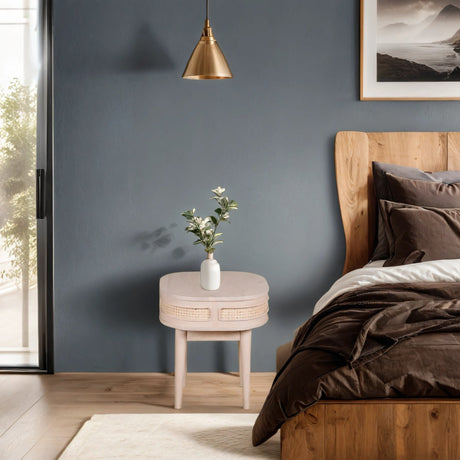 Stylish Valencia Cane & Mango Wood Bedside Table in natural finish