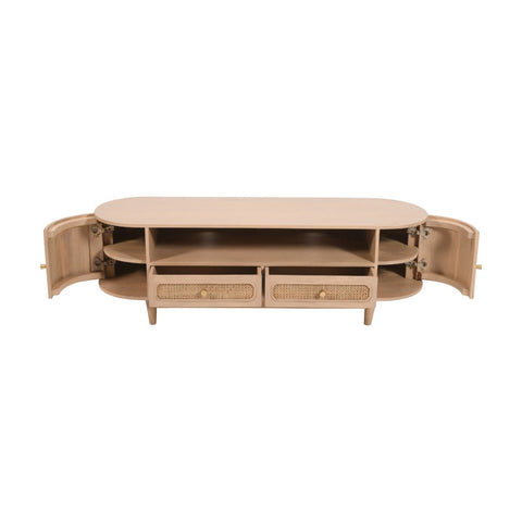 Valencia TV cabinet made from mango wood with cane detailing