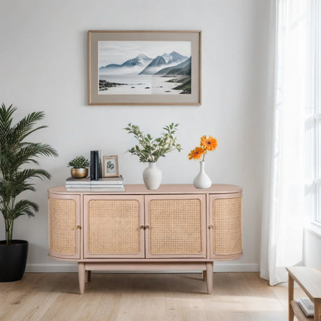 Valencia cane and mango wood sideboard in a stylish living room