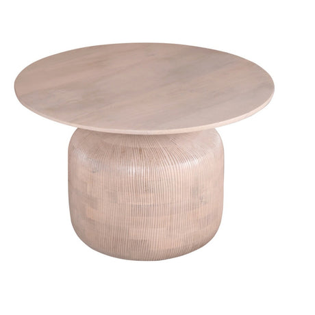 Valencia round coffee table made of mango wood with a grooved surface