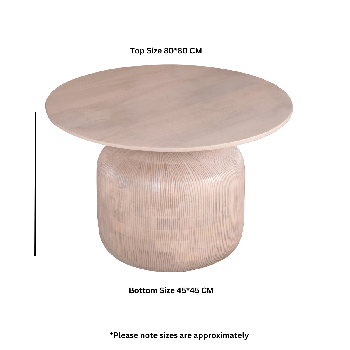 Valencia round coffee table made of mango wood with a grooved surface