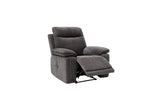 A dark gray upholstered recliner chair with the footrest extended, shown against a plain white background.