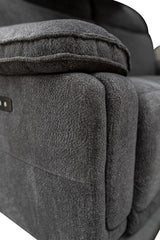 Gray textured fabric surface with a close-up view