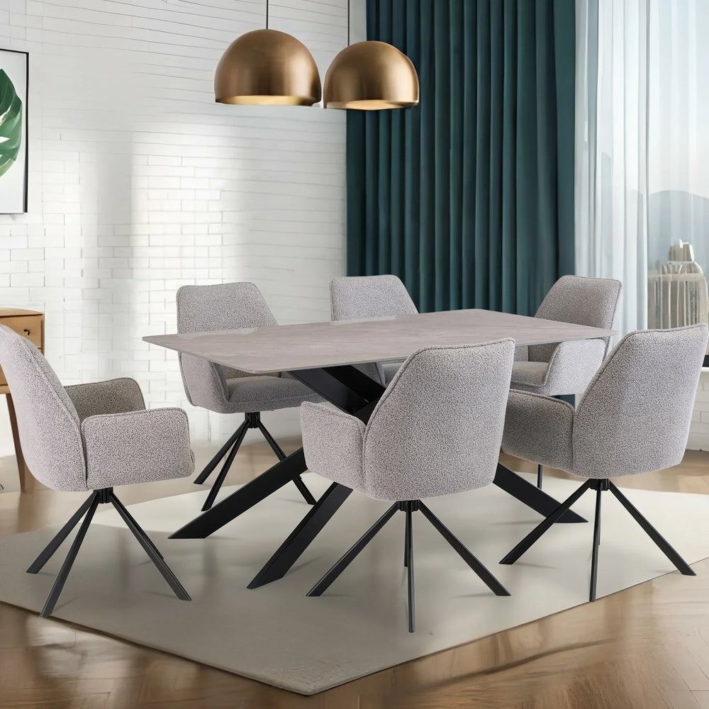Stylish 1.6m Grey Dining Table with Black Legs - Modern Furniture