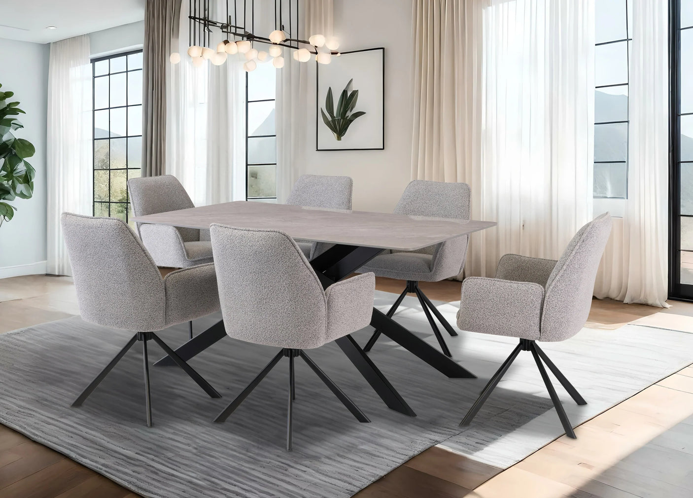 Stylish 1.6m Grey Dining Table with Black Legs - Modern Furniture