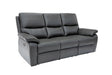 Gray leather sofa with reclining features on a white background