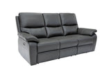 Gray leather sofa with reclining features on a white background