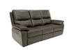 A three-seat power reclining sofa upholstered in dark brown leather, shown from a three-quarter angle against a plain white background.