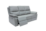 A light gray three-seat power reclining sofa with the front cushion of the left seat extended, shown against a plain white background.