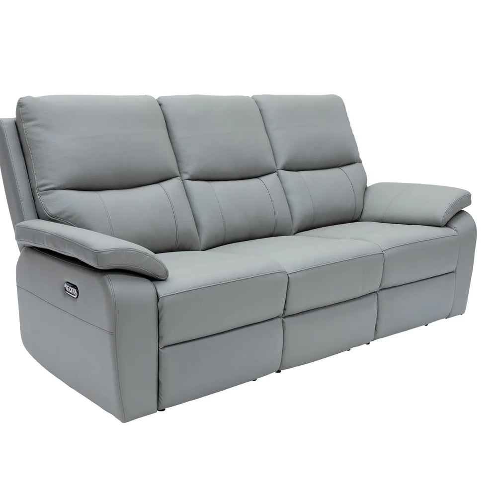 Gray sofa with reclining feature on a white background