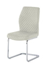 Light grey dining chair with quilted upholstery and chrome cantilever legs
