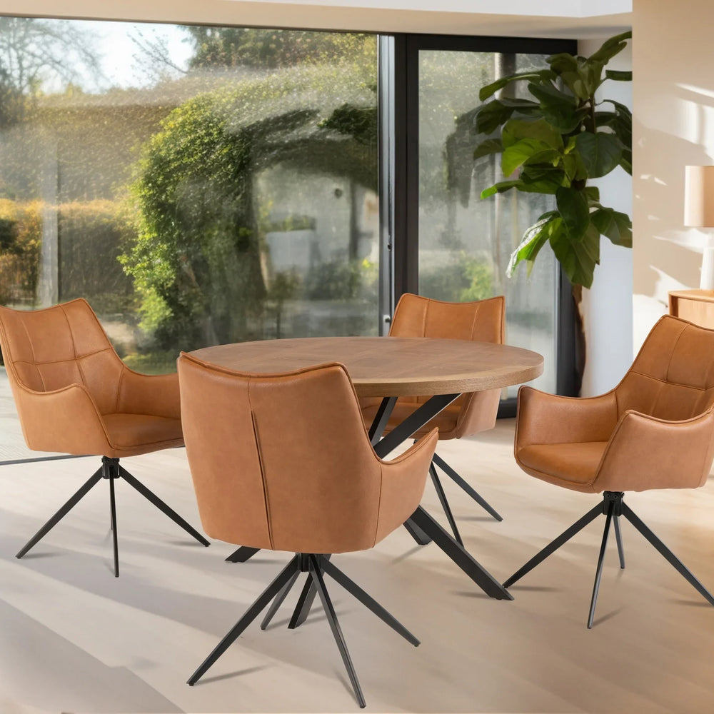 1.2m Round Medium Oak Veneer Dining Table - Stylish & Modern Design